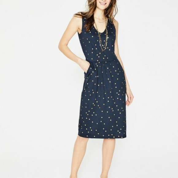 Boden Dresses & Skirts - Boden Melinda Jersey Dress Navy Blue Gold Dots 6L